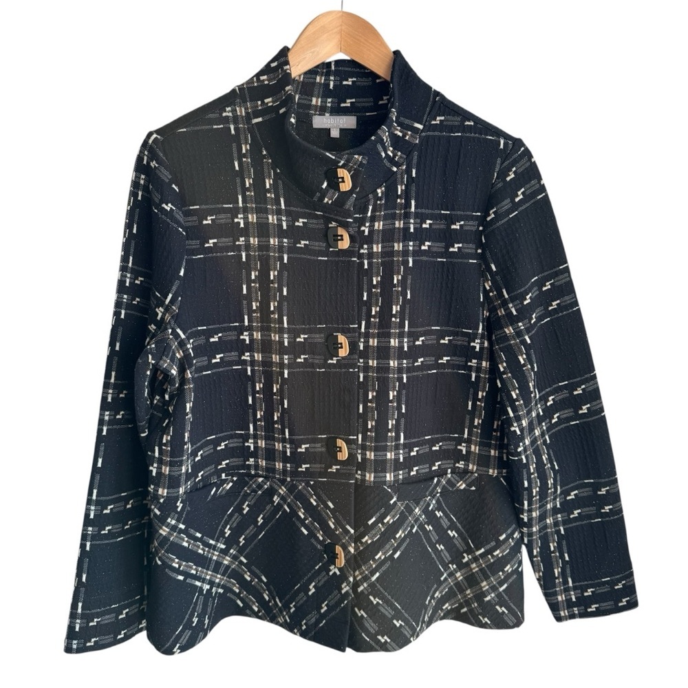 Habitat Check Plaid Lightweight Jacket Shirt Sz S Black Button Front Shacket EUC